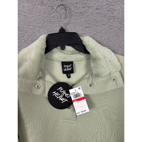 Planet Heart Juniors' Snap Button Faux Fur Fleece Collar Pullover Green XS NWT's - Picture 6 of 8